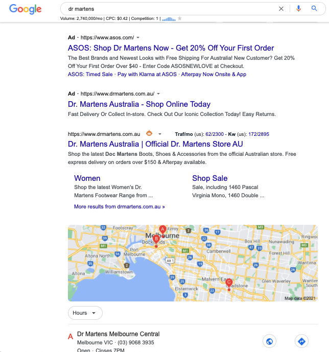 This is an image of the SERPs page for 