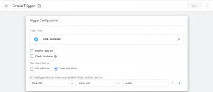 Example trigger set up for email tracking 