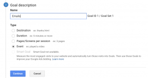email goal set up description 