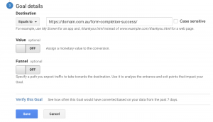 form submission goal details