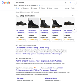 Google SERPS for "Doc Martens"