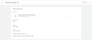 Example tag set up for phone calls trackingÂ 