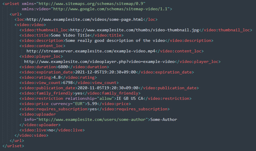video sitemap basic example