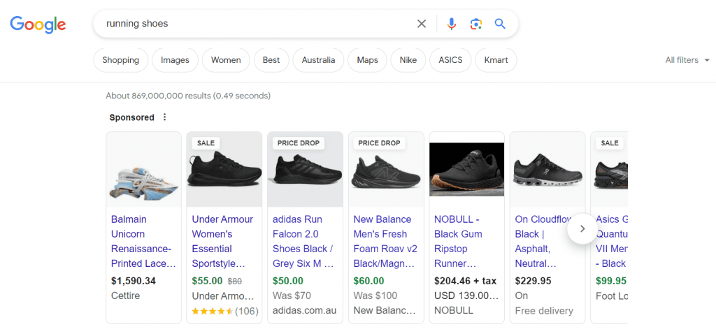 running shoes search in google