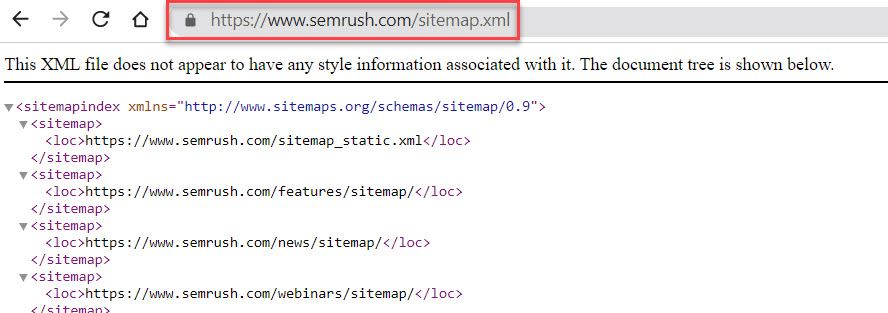 semrush xml sitemap example